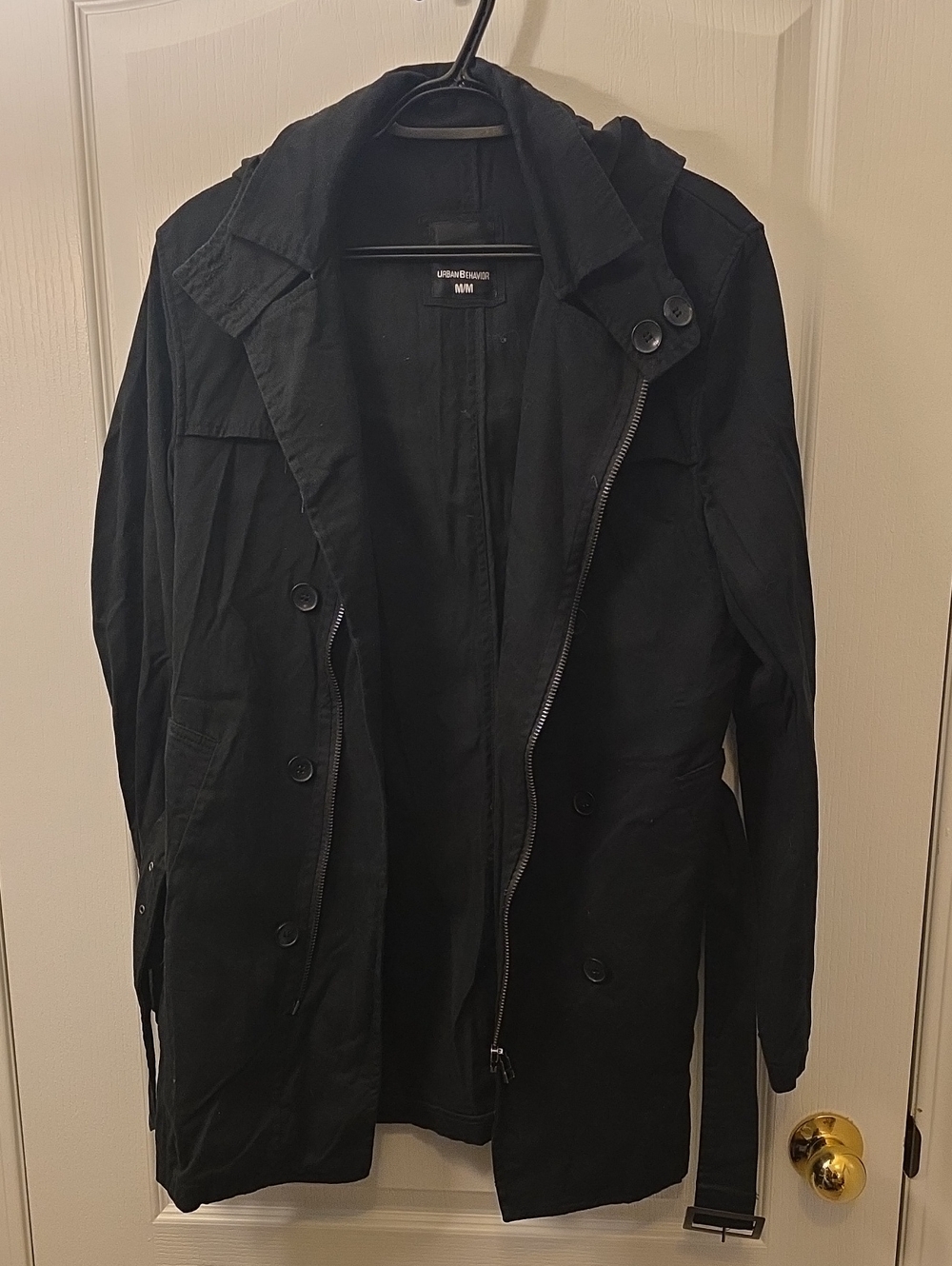 Urban Behavior Black Men's Trench Coat with Zip & Button Front